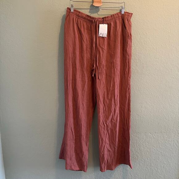 Zara Women's Copper Wide Leg Trousers Pants Size XXL - Picture 2 of 6
